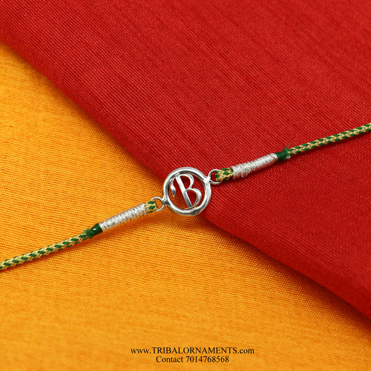 925 sterling silver handmade B Letter design Rakhi Bracelet, amazing stylish gift for Rakshabandhan rk70 - TRIBAL ORNAMENTS