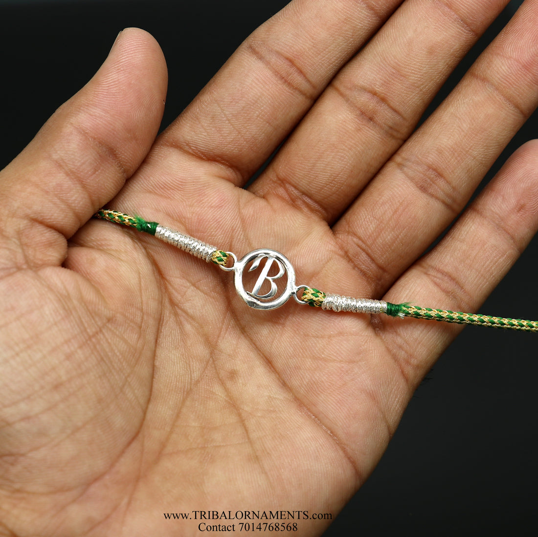 925 sterling silver handmade B Letter design Rakhi Bracelet, amazing stylish gift for Rakshabandhan rk70 - TRIBAL ORNAMENTS