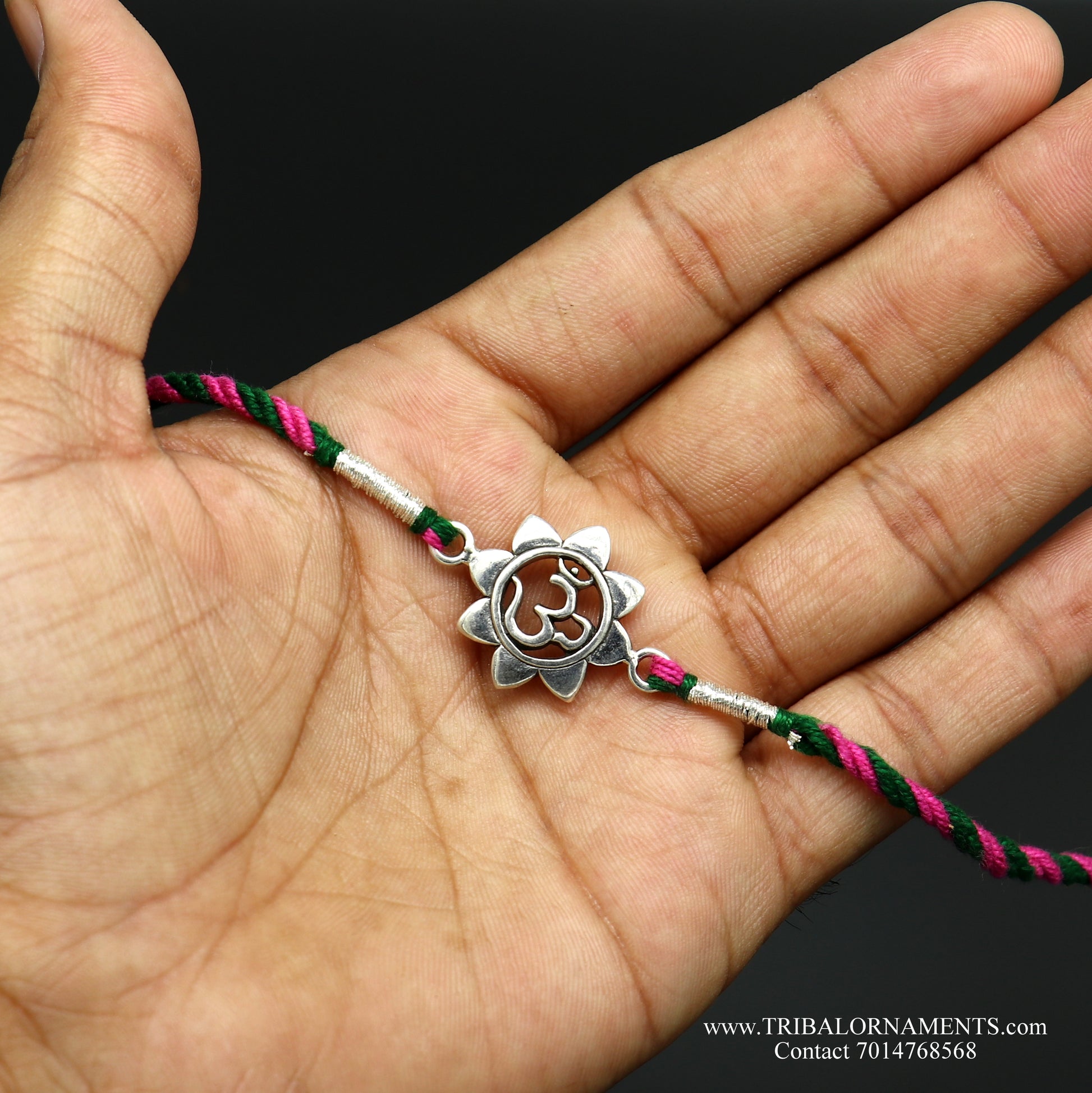 925 sterling silver handmade AUM design Rakhi Bracelet, amazing stylish gift for Rakshabandhan rk79 - TRIBAL ORNAMENTS