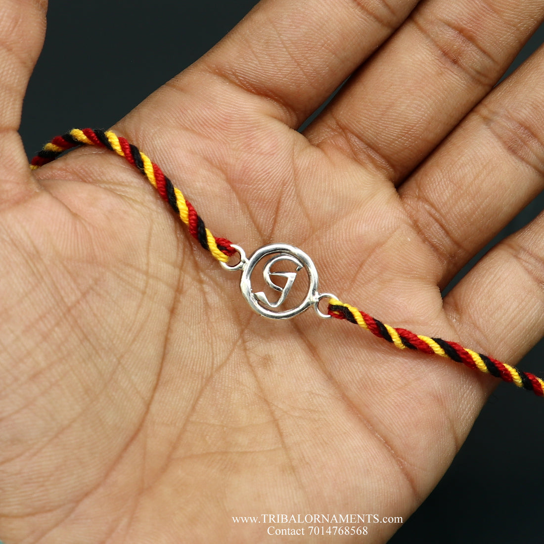 925 sterling silver handmade G letter design Rakhi Bracelet, amazing stylish gift for Rakshabandhan rk90 - TRIBAL ORNAMENTS