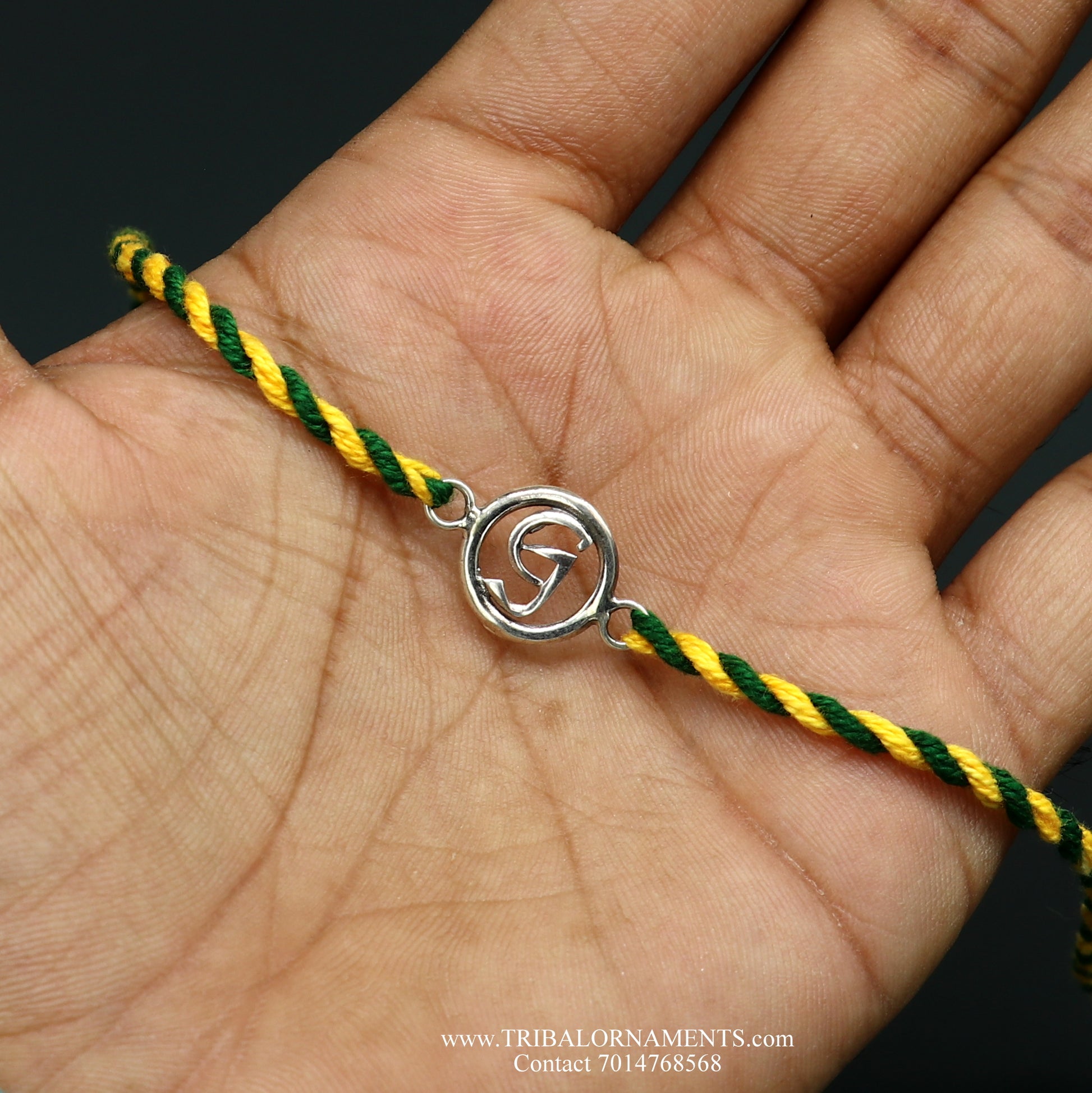 925 sterling silver handmade G letter design Rakhi Bracelet, amazing stylish gift for Rakshabandhan rk91 - TRIBAL ORNAMENTS