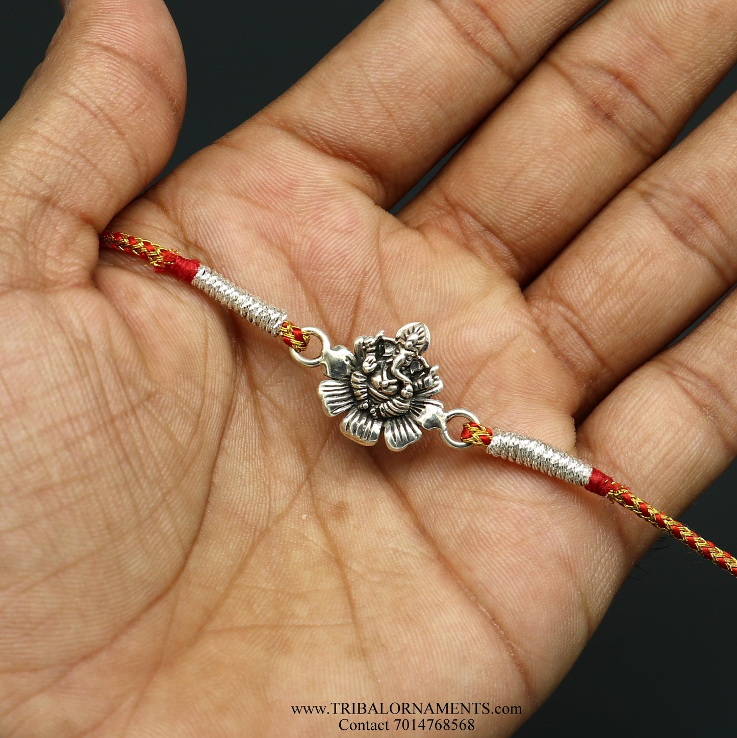 925 sterling silver handmade Ganesha design Rakhi Bracelet, amazing stylish gift for Rakshabandhan rk93 - TRIBAL ORNAMENTS