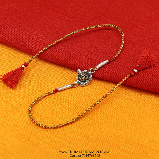 925 sterling silver handmade Ganesha design Rakhi Bracelet, amazing stylish gift for Rakshabandhan rk93 - TRIBAL ORNAMENTS