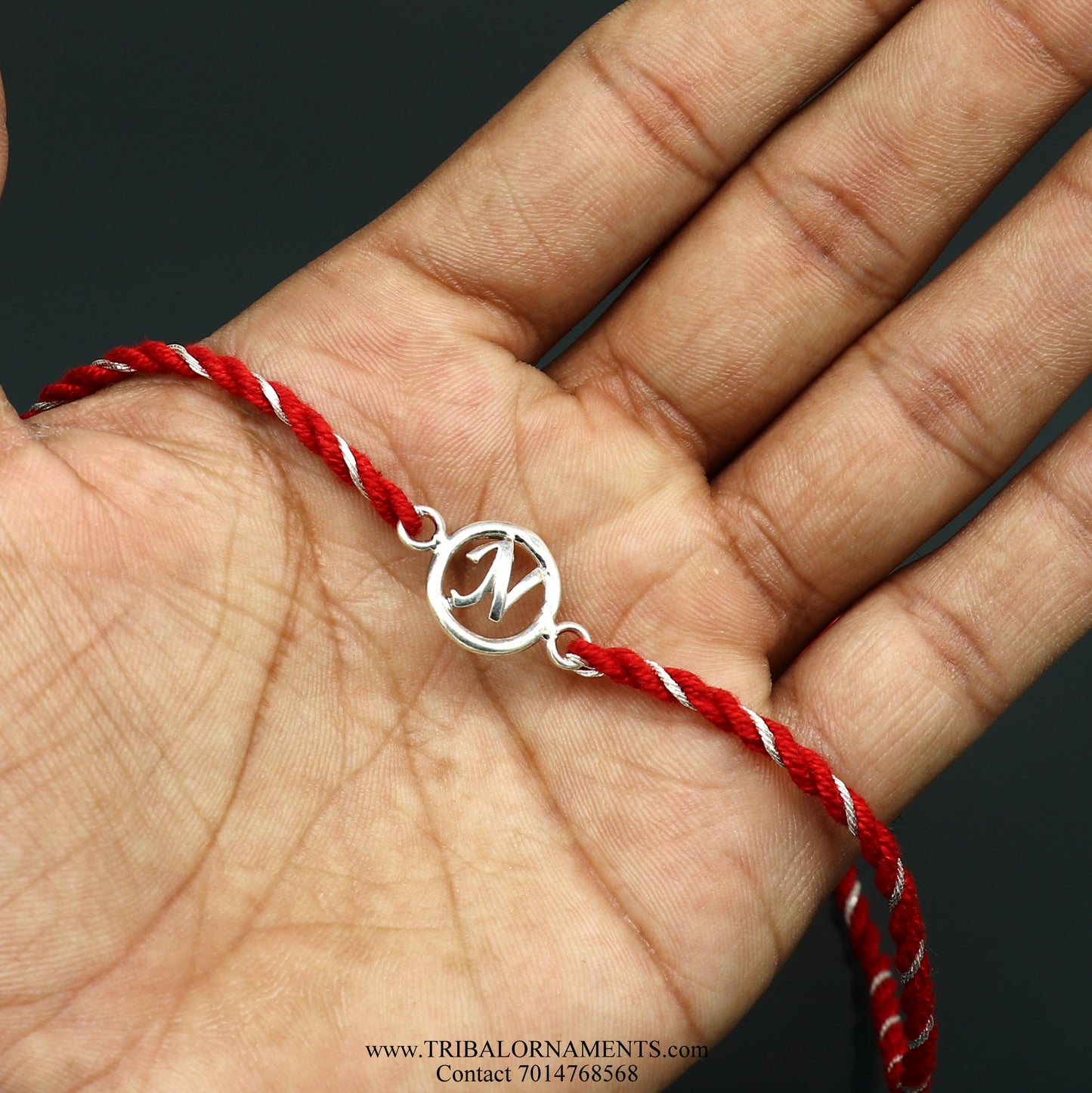 925 sterling silver handmade N letter design Rakhi Bracelet, amazing stylish gift for Rakshabandhan rk96 - TRIBAL ORNAMENTS