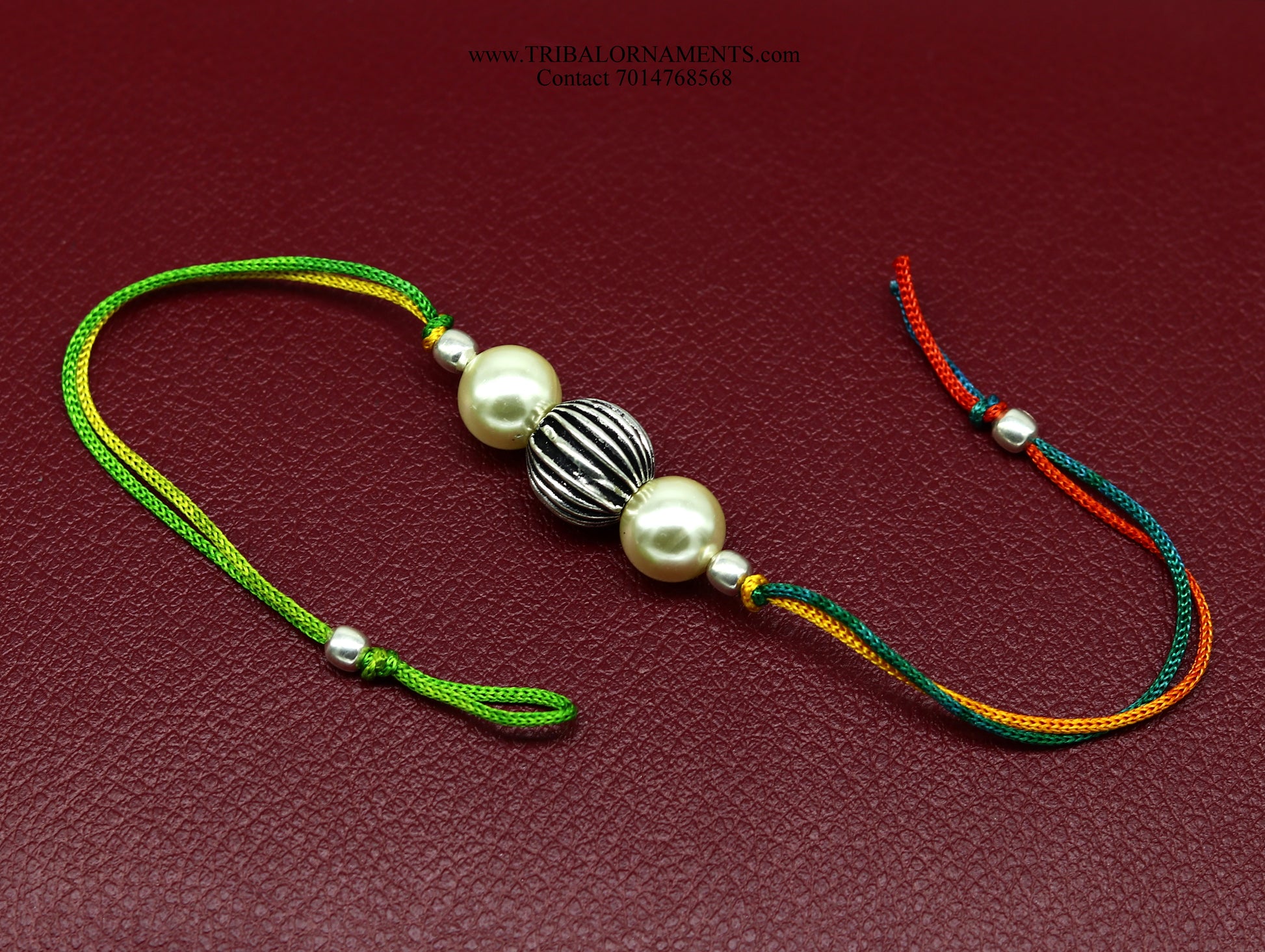 925 sterling silver handmade beautiful bead with pearl design Rakhi Bracelet, amazing stylish gift for Rakshabandhan rk125 - TRIBAL ORNAMENTS