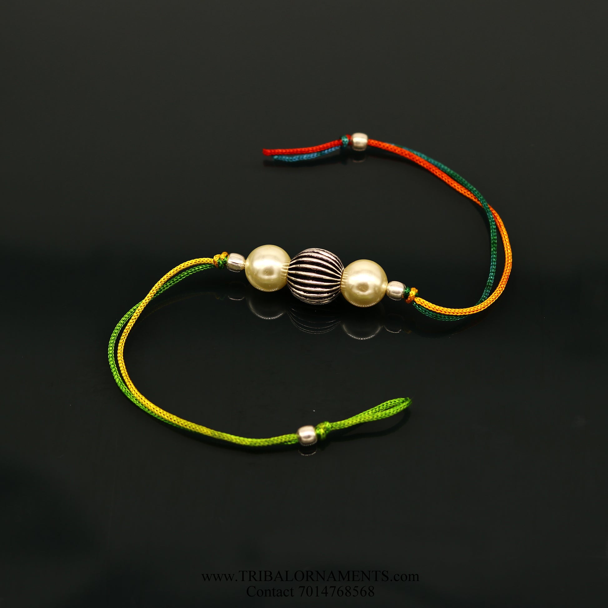 925 sterling silver handmade beautiful bead with pearl design Rakhi Bracelet, amazing stylish gift for Rakshabandhan rk125 - TRIBAL ORNAMENTS