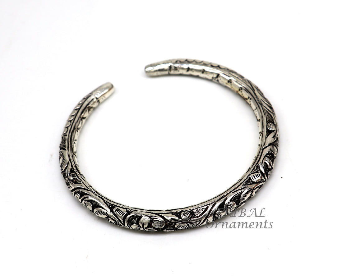 Exclusive oxidized design 925 sterling silver chitai nakshi work handmade unisex cuff bangle bracelet kada, best gifting jewelry nssk764 - TRIBAL ORNAMENTS