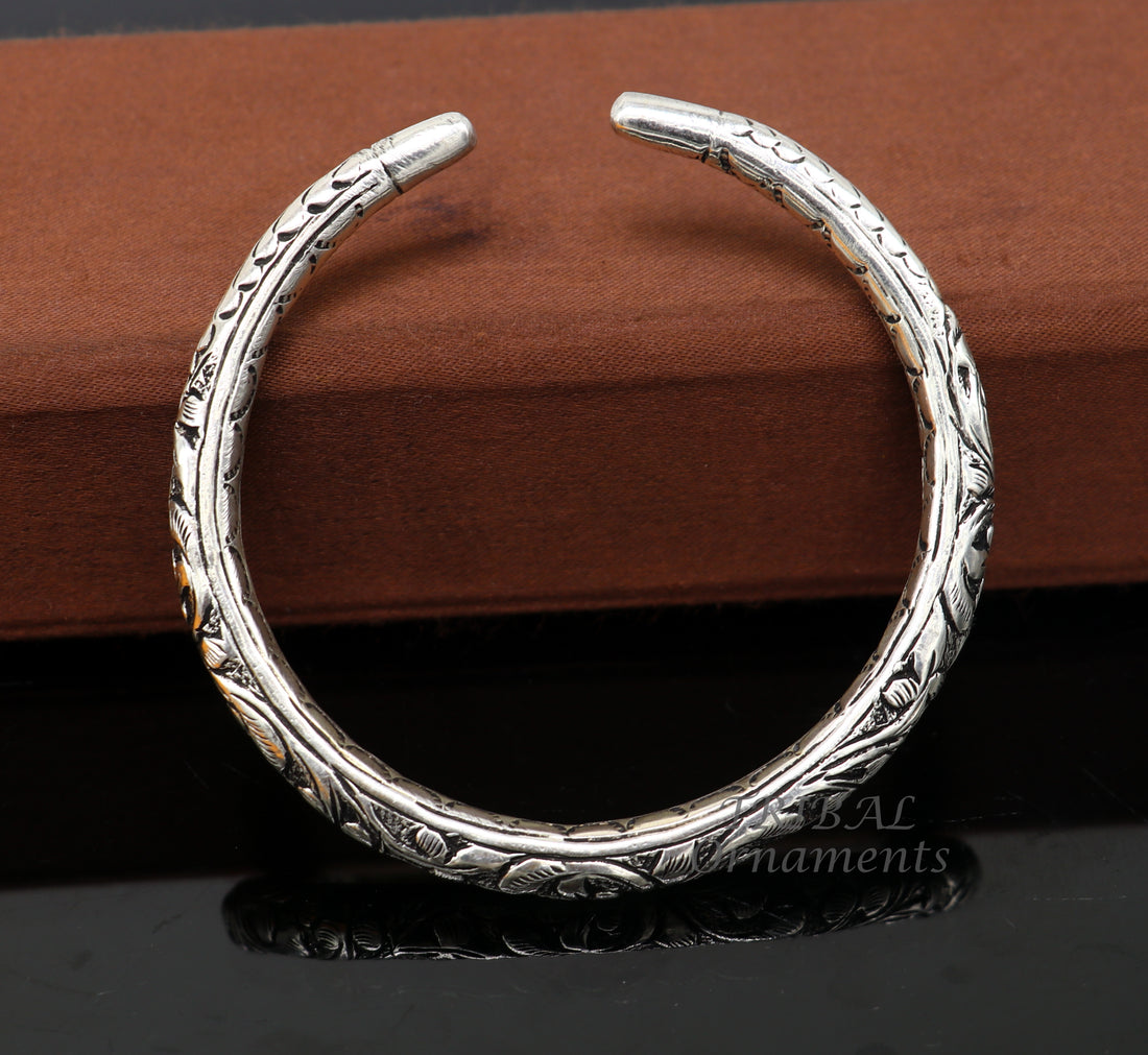 Exclusive oxidized design 925 sterling silver chitai nakshi work handmade unisex cuff bangle bracelet kada, best gifting jewelry nssk764 - TRIBAL ORNAMENTS