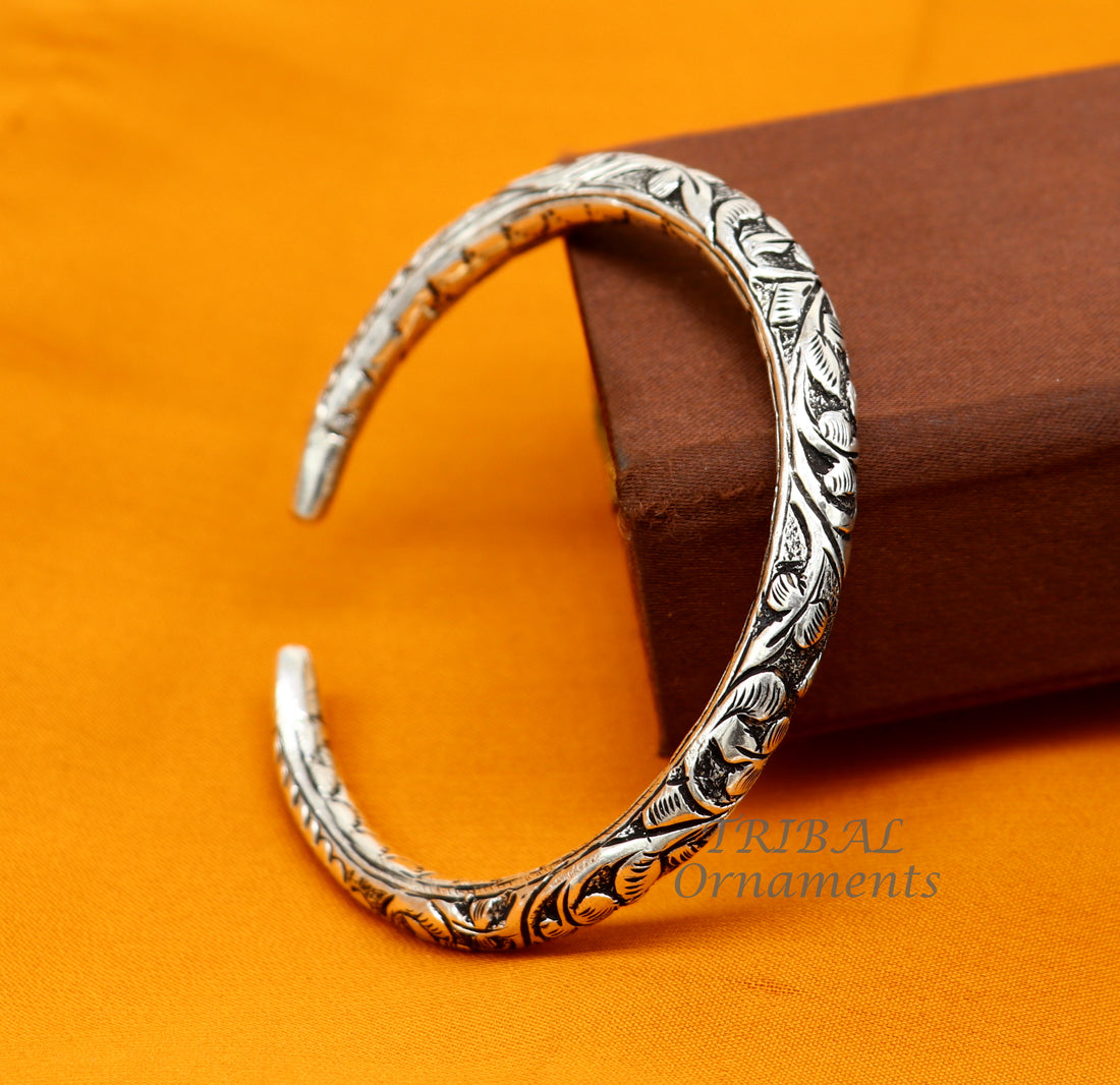 Exclusive oxidized design 925 sterling silver chitai nakshi work handmade unisex cuff bangle bracelet kada, best gifting jewelry nssk764 - TRIBAL ORNAMENTS