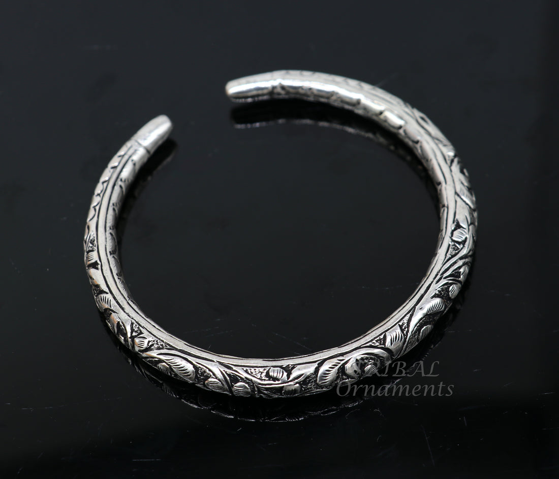 Exclusive oxidized design 925 sterling silver chitai nakshi work handmade unisex cuff bangle bracelet kada, best gifting jewelry nssk764 - TRIBAL ORNAMENTS