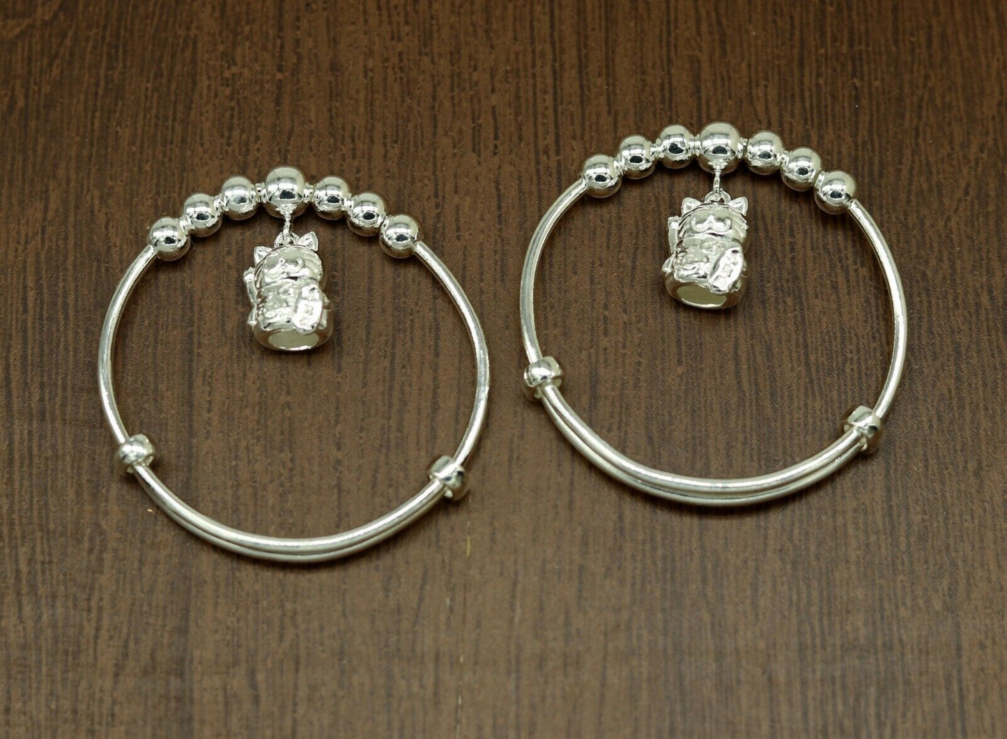 925 sterling silver adjustable charm bangle bracelet kada unisex kids baby bbk21 - TRIBAL ORNAMENTS