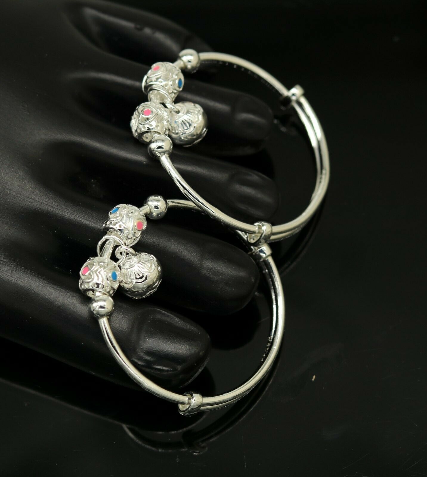 925 sterling silver adjustable charm bangle bracelet kada unisex kids baby bbk30 - TRIBAL ORNAMENTS