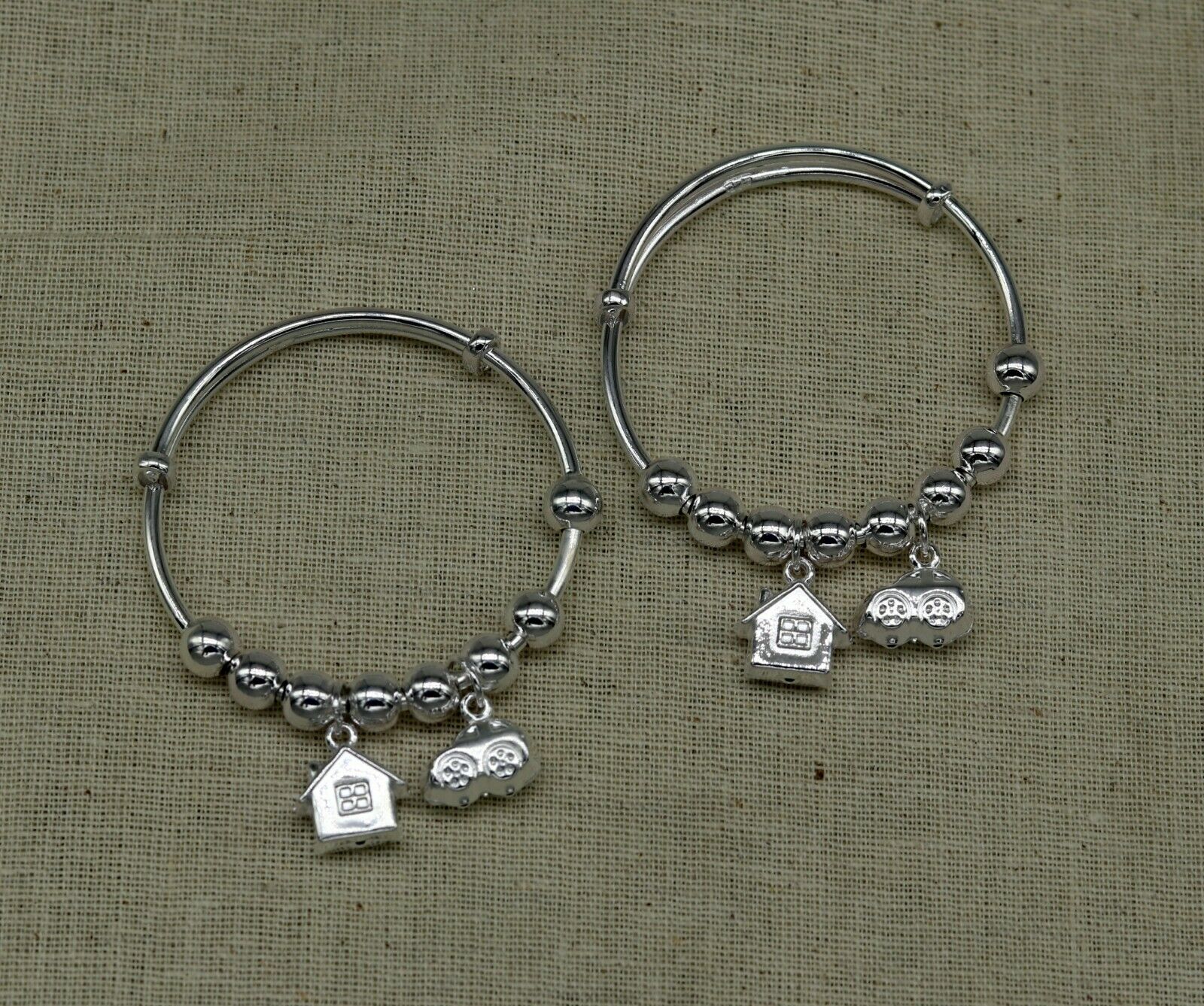 925 sterling silver adjustable charm bangle bracelet kada unisex kids baby bbk31 - TRIBAL ORNAMENTS