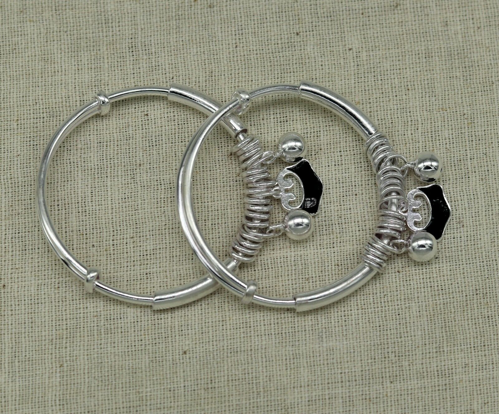 925 sterling silver adjustable charm bangle bracelet kada unisex kids baby bbk32 - TRIBAL ORNAMENTS