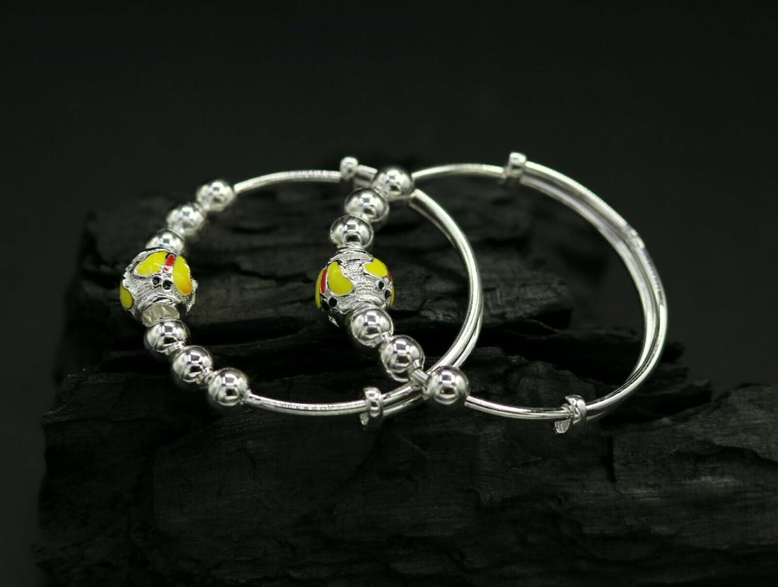 925 sterling silver adjustable charm bangle bracelet kada unisex kids baby bbk39 - TRIBAL ORNAMENTS
