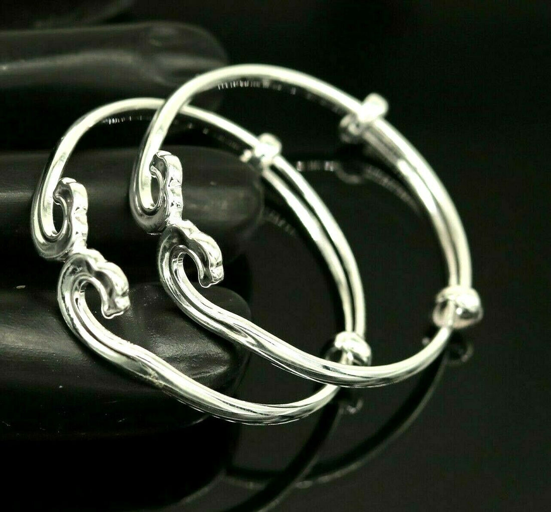 925 sterling silver adjustable charm bangle bracelet kada unisex kids baby bbk52 - TRIBAL ORNAMENTS