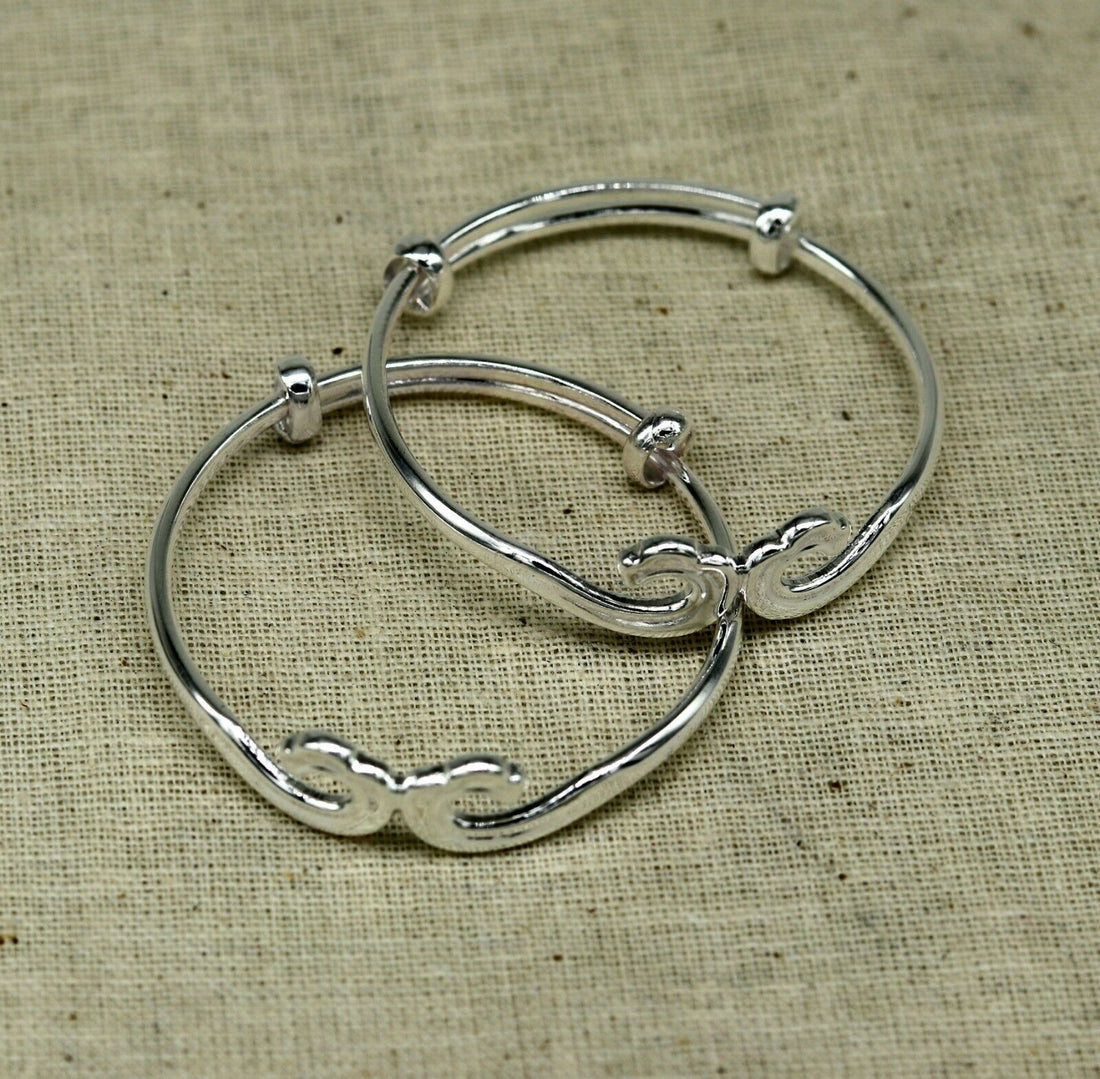 925 sterling silver adjustable charm bangle bracelet kada unisex kids baby bbk52 - TRIBAL ORNAMENTS