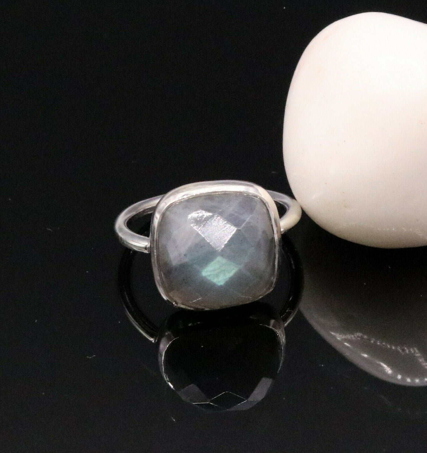 BLUE FIRE LABRADORITE STONE SOLID SILVER 925 RING BAND WEDDING ANNIVERSARY sr120 - TRIBAL ORNAMENTS