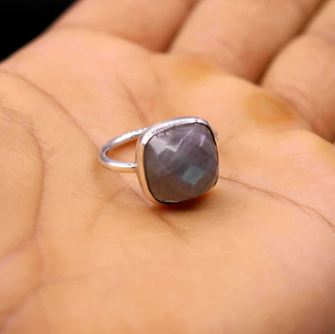 BLUE FIRE LABRADORITE STONE SOLID SILVER 925 RING BAND WEDDING ANNIVERSARY sr120 - TRIBAL ORNAMENTS