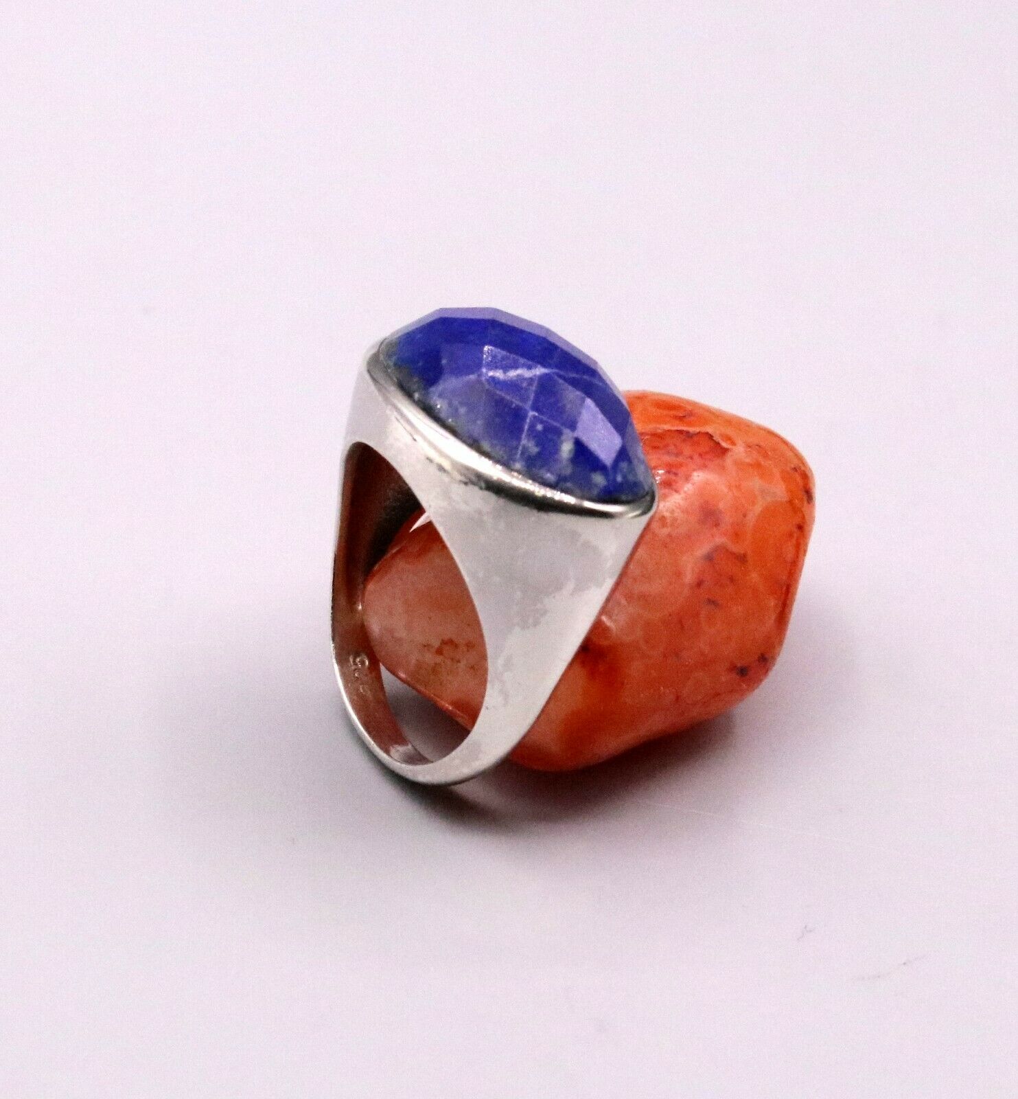SIMULATED SAPPHIRE STONE 925 SOLID SILVER UNISEX RING BAND INDIA JEWELRY sr88 - TRIBAL ORNAMENTS