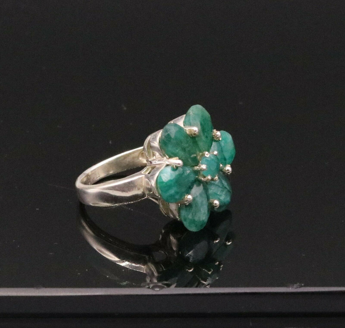SIMULATED EMERALD 925 STERLING SILVER HANDMADE STYLISH RING BNAD GIFTING sr126 - TRIBAL ORNAMENTS