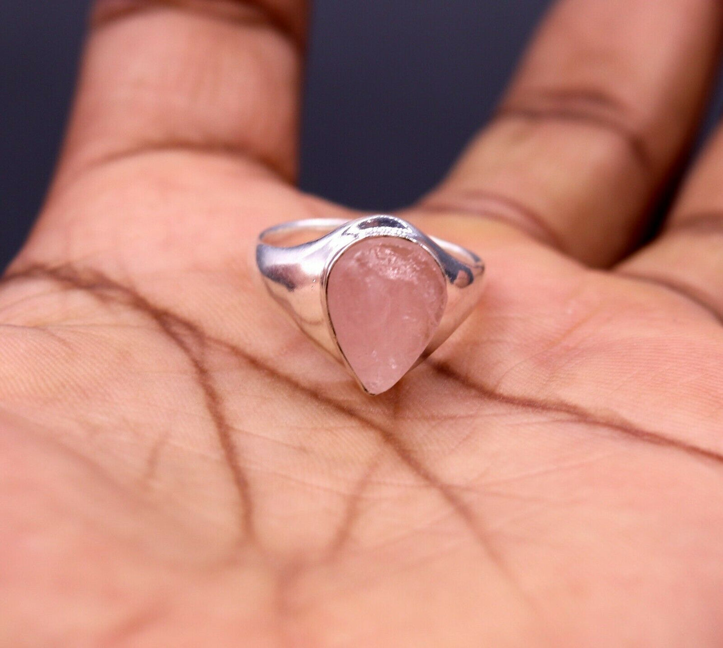 PINK ROSE QUARTZ FABULOUS 925 STERLING SILVER HANDMADE TILAK SHAPE RING sr101 - TRIBAL ORNAMENTS