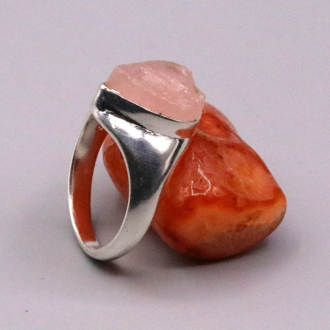 PINK ROSE QUARTZ FABULOUS 925 STERLING SILVER HANDMADE TILAK SHAPE RING sr101 - TRIBAL ORNAMENTS