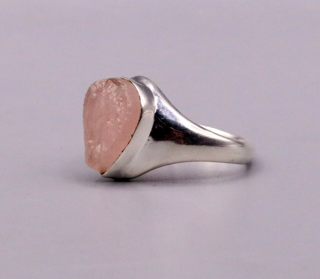 PINK ROSE QUARTZ FABULOUS 925 STERLING SILVER HANDMADE TILAK SHAPE RING sr101 - TRIBAL ORNAMENTS