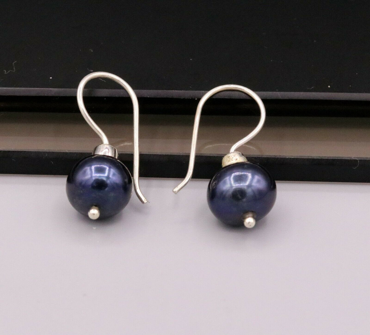 FRESH WATER BLUE PEARL EARRINGS HOOPS DANGLING 925 SOLID SILVER JEWELRY s195 - TRIBAL ORNAMENTS