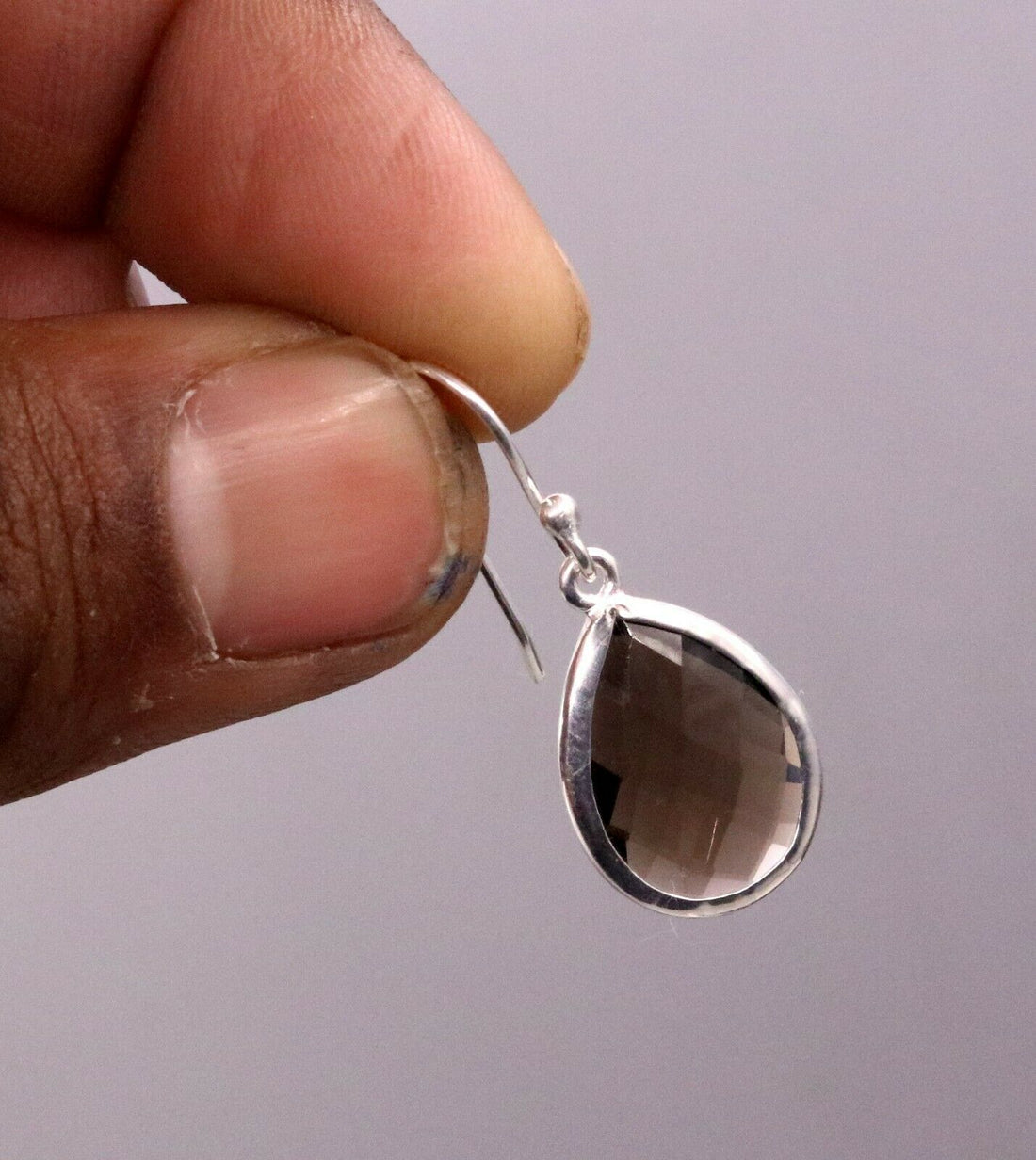 SUPER SMOKY QUARTZ STONE STUD 925 SILVER HOOPS DROP DANGLE EARRING JEWELRY s139 - TRIBAL ORNAMENTS