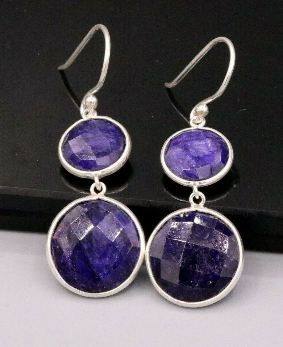 SIMULATED SAPPHIRE 925 SILVER DAILY USE SIMULATED SAPPHIRE HOOPS EARRINGS s163 - TRIBAL ORNAMENTS