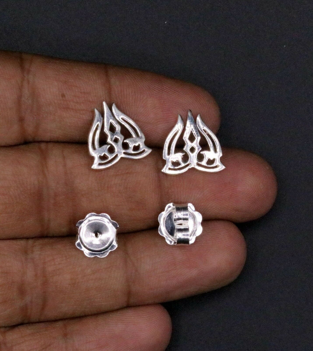 SILVER HANDADE IDOL SHIVA AWESOME TRIDENT TRISHUL FANCY MEN'S STUD EARRING S-24 - TRIBAL ORNAMENTS