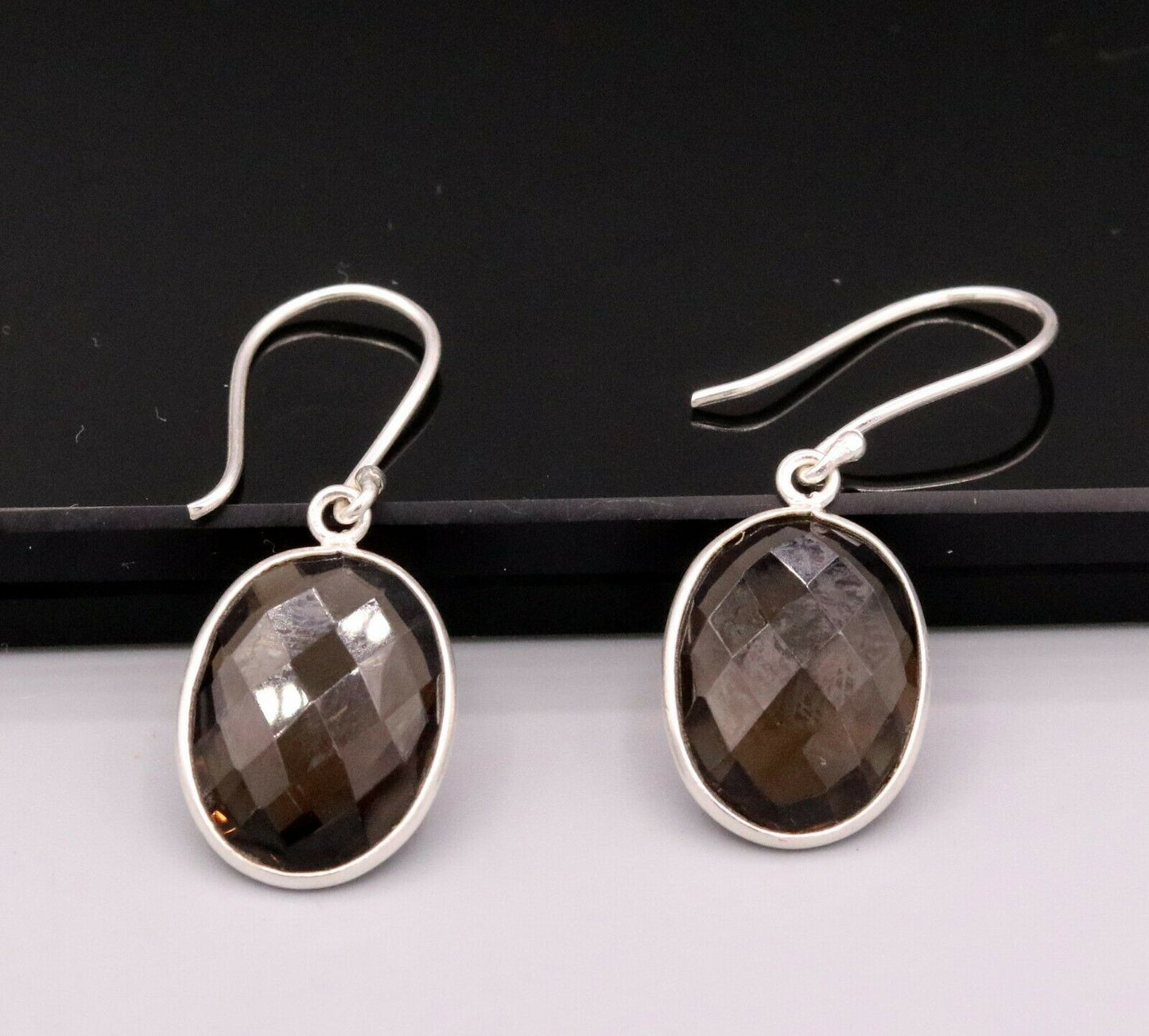 FABULOUS SMOKY QUARTZ 925 SILVER DROP DANGLE HOOPS EARRINGS DAILY USE STUD s183 - TRIBAL ORNAMENTS