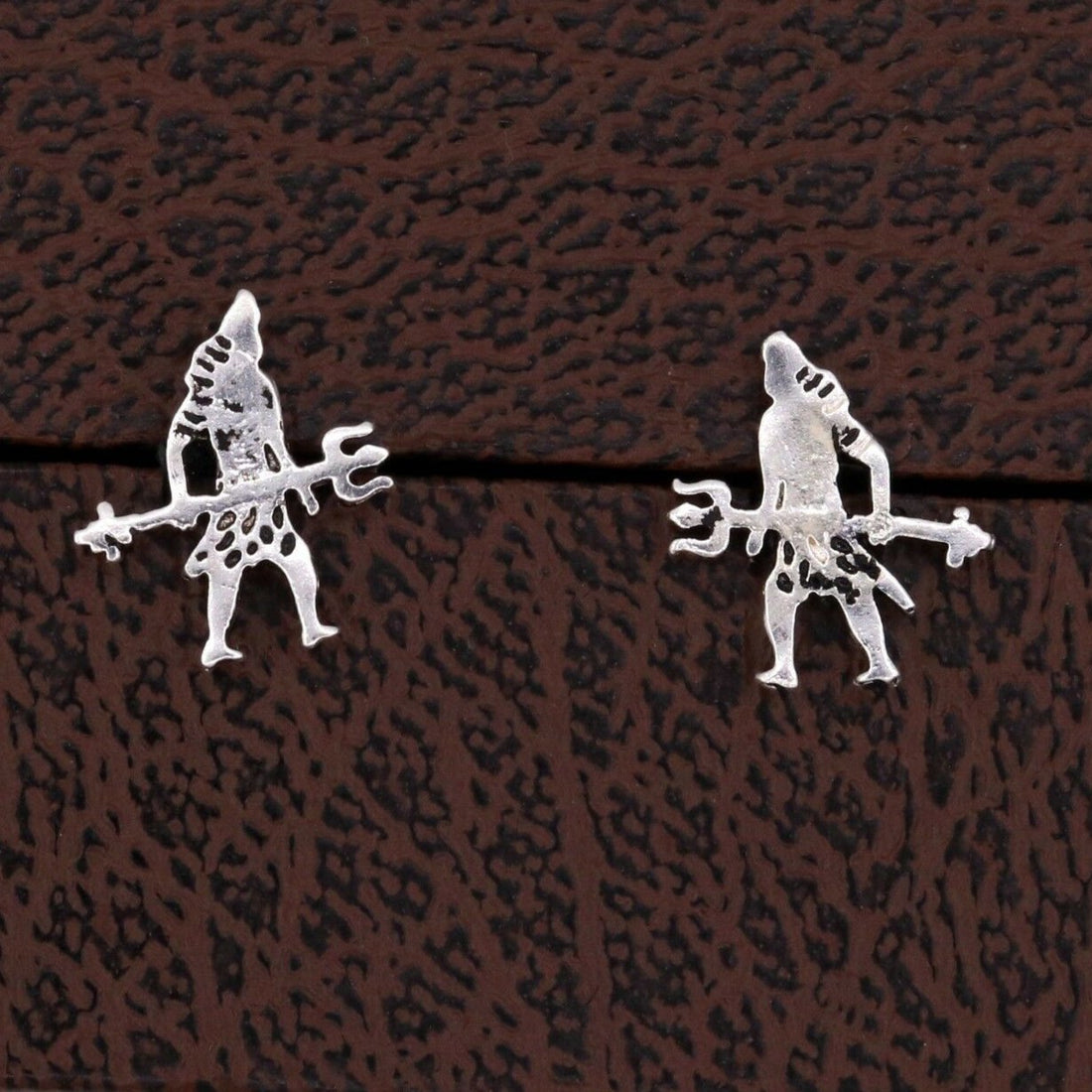 INDIAN IDOL 925 SILVER LORD SHIVA WITH TRIDENT DESIGN STUD EARRING JEWELRY S-38 - TRIBAL ORNAMENTS