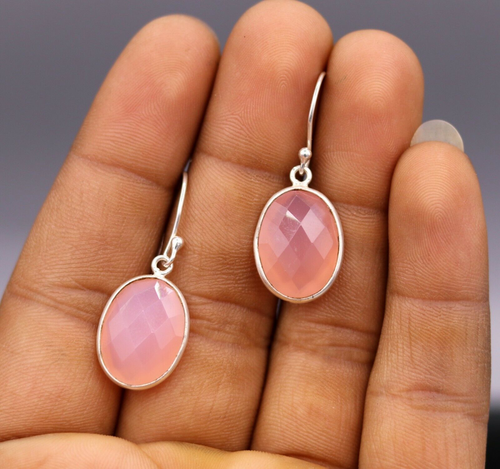 SIMPLE 925 SILVER HANDMADE EARRINGS DANGLING PINK ROSE QUARTZ GIFTING s-177 - TRIBAL ORNAMENTS