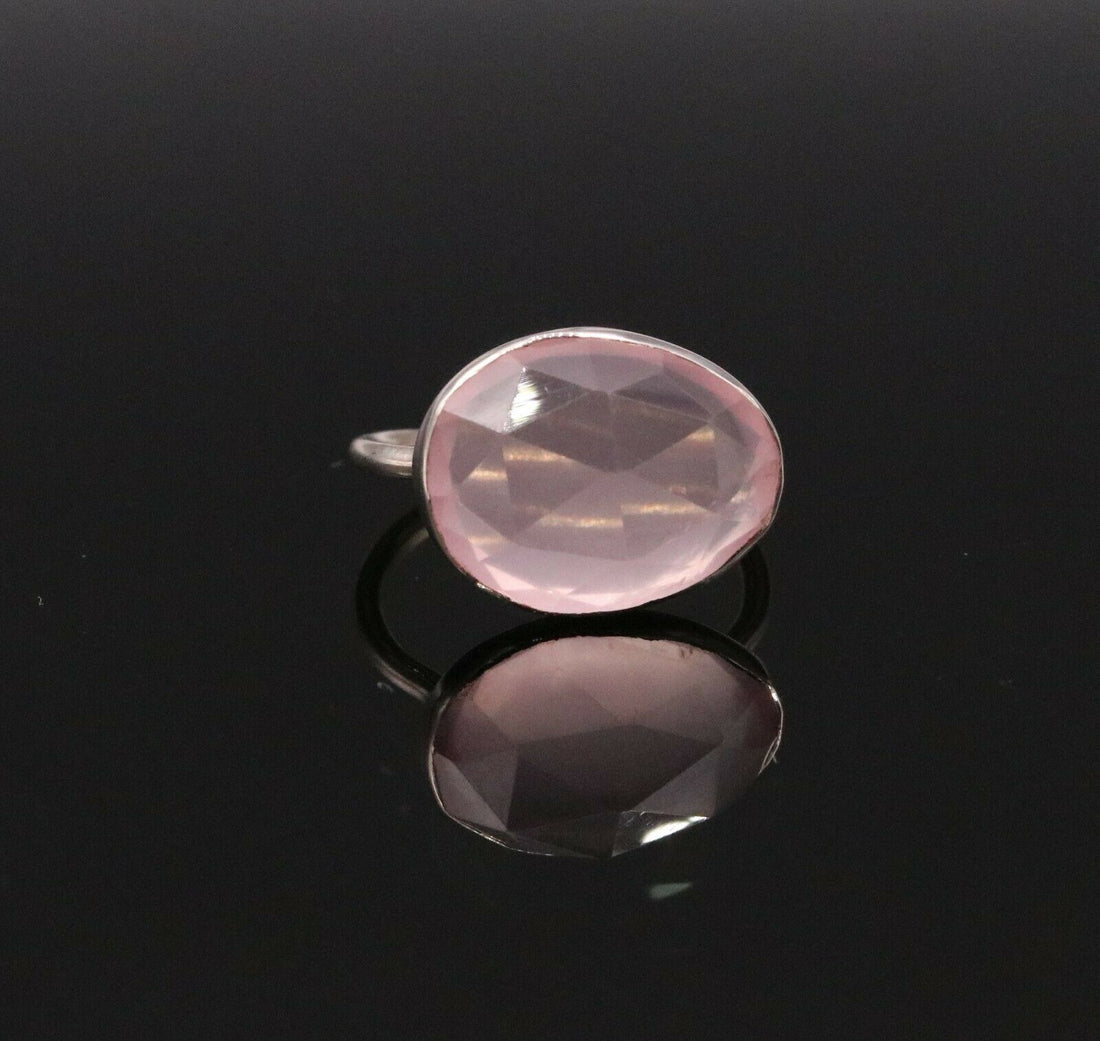 AWESOME PINK ROSE QUARTZ 925 SOLID SILVER HANDMADE RING BAND UNISEX sr118 - TRIBAL ORNAMENTS