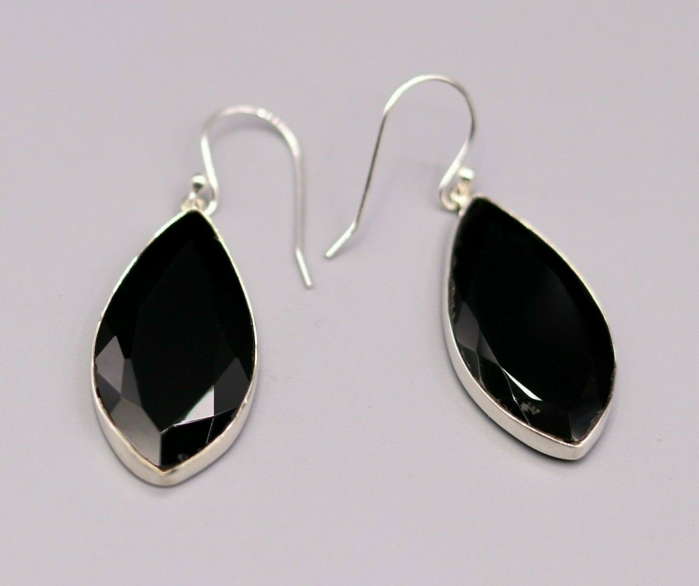 EXCELLENT GIFTING JEWELRY BLACK ONYX 925 SILVER HOOPS DROP DANGLE EARRING s129 - TRIBAL ORNAMENTS