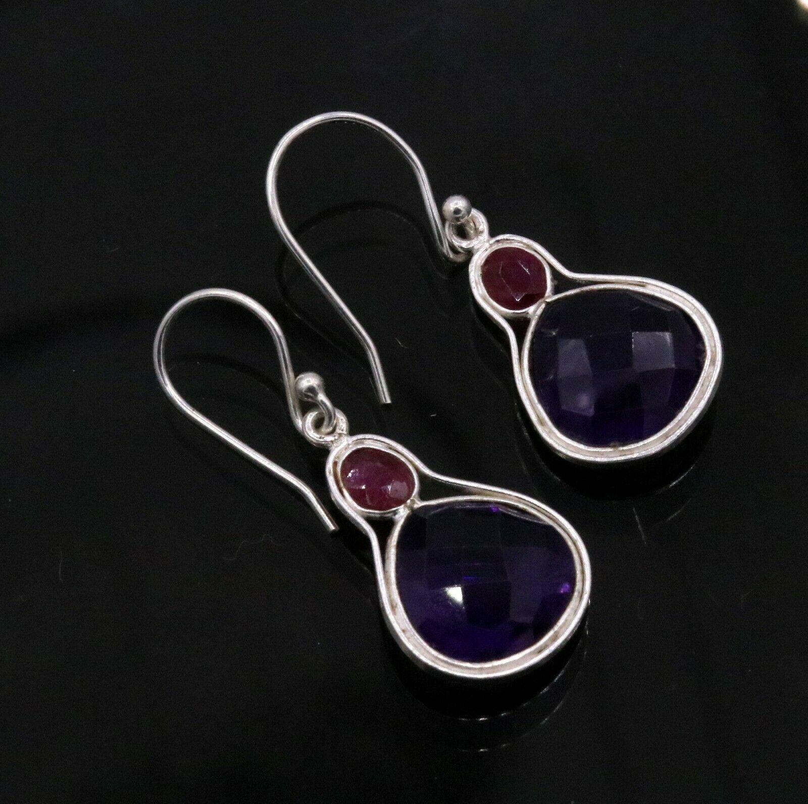 Buy Zavya Amethyst Stone Rhodium Plated 925 Sterling Silver Earring Online