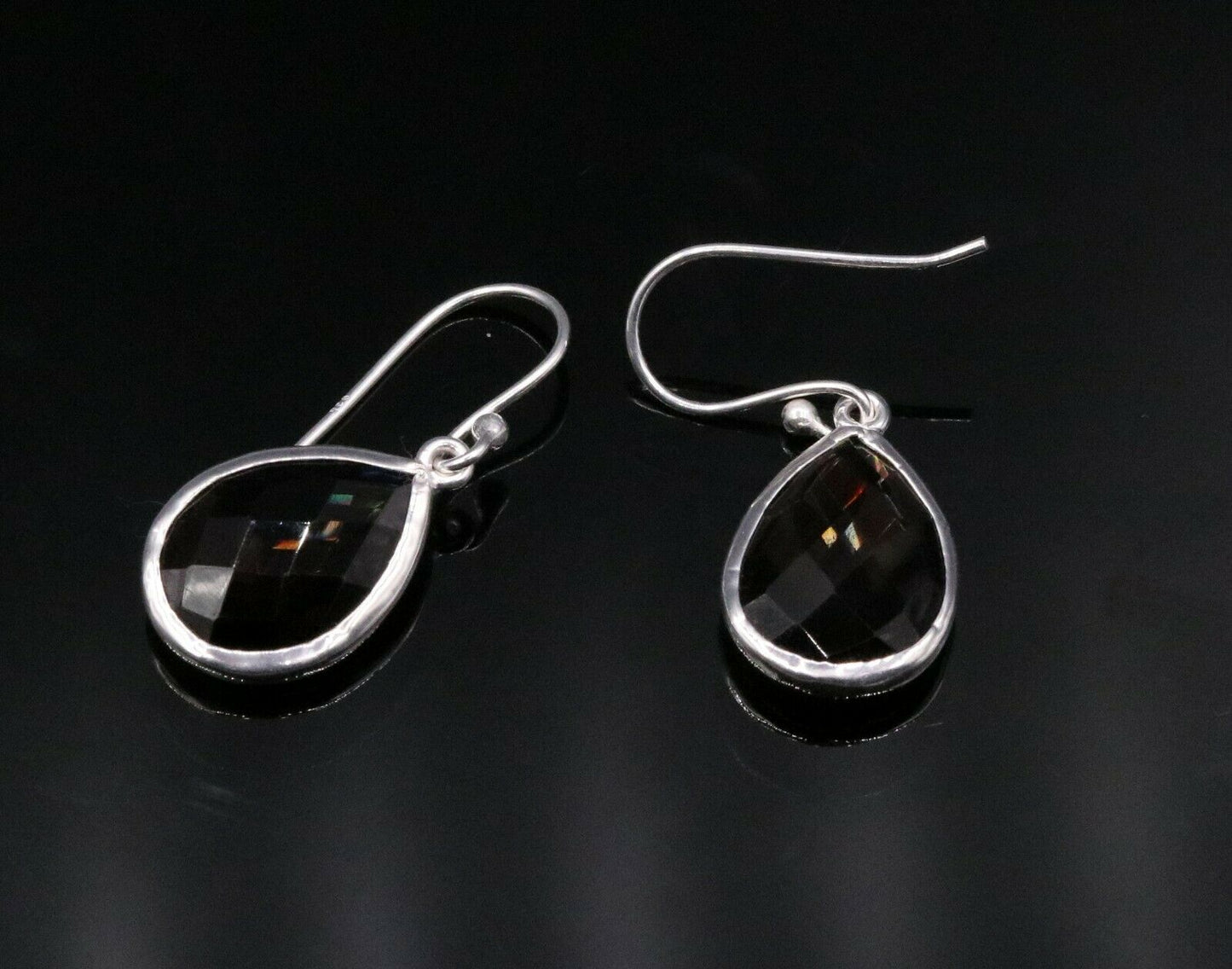 SUPER SMOKY QUARTZ STONE STUD 925 SILVER HOOPS DROP DANGLE EARRING JEWELRY s139 - TRIBAL ORNAMENTS