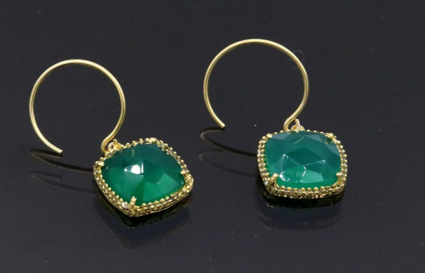 925 STERLING SILVER GREEN ONYX STONE HOOPS EARRINGS WOMEN'S GIRL'S JEWELRY S300 - TRIBAL ORNAMENTS