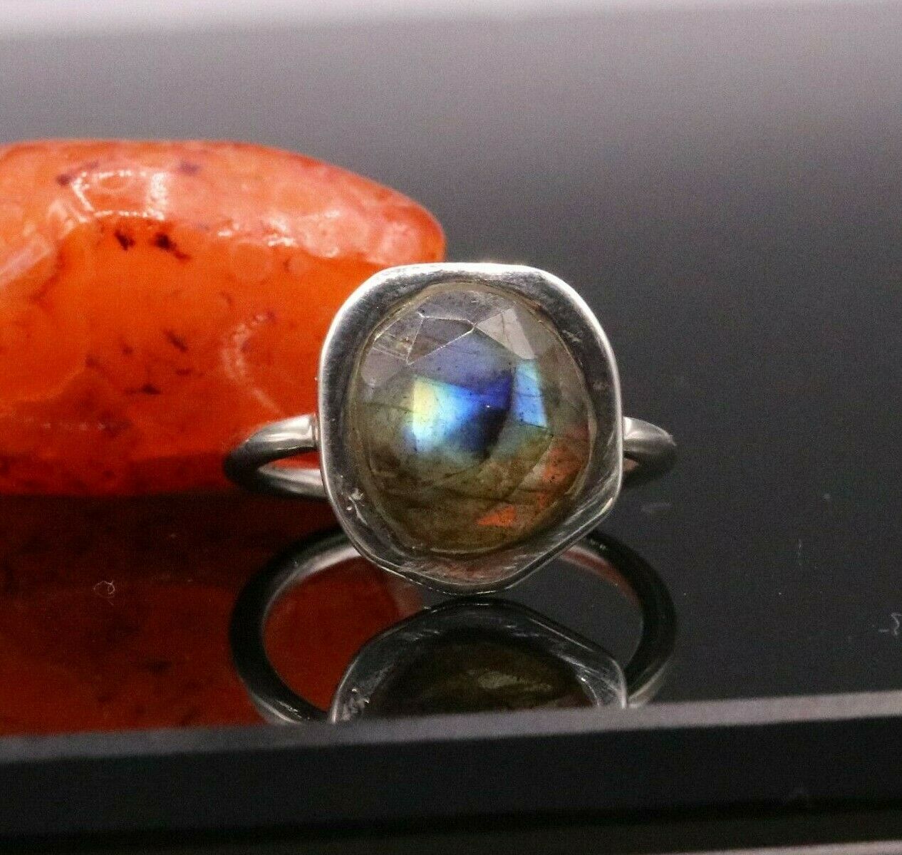 AMAZING BLUE FIRE LABRADORITE STONE 925 STERLING SILVER GIFTING RING BAND sr121 - TRIBAL ORNAMENTS