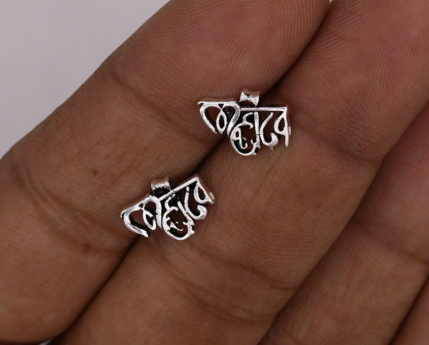 IDOL SHIVA MAHADEV SYMBOL SOLID SILVER REGIONAL FANCY STYLISH STUD EARRING S-33 - TRIBAL ORNAMENTS