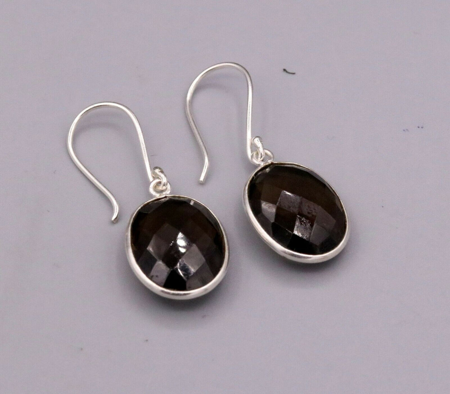 FABULOUS SMOKY QUARTZ 925 SILVER DROP DANGLE HOOPS EARRINGS DAILY USE STUD s183 - TRIBAL ORNAMENTS