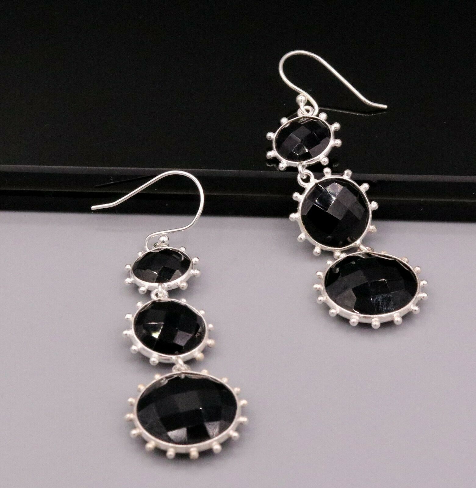 BLACK ONYX 925 SILVER HANDMADE EARRINGS DANGLING GORGEOUS JEWELRY GIRLS s174 - TRIBAL ORNAMENTS