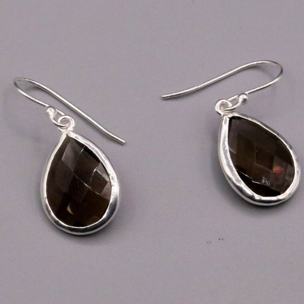 SUPER SMOKY QUARTZ STONE STUD 925 SILVER HOOPS DROP DANGLE EARRING JEWELRY s139 - TRIBAL ORNAMENTS