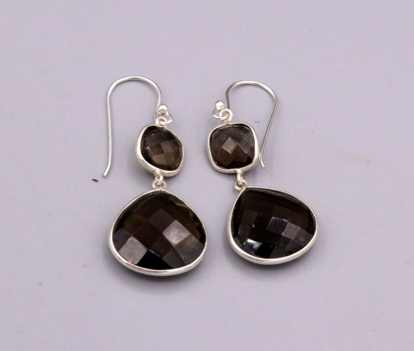 AMAZING 925 SILVER HOOPS DANGLE SMOKY QUARTZ BEST FOR GIRLS STYLISH JEWELRY s171 - TRIBAL ORNAMENTS