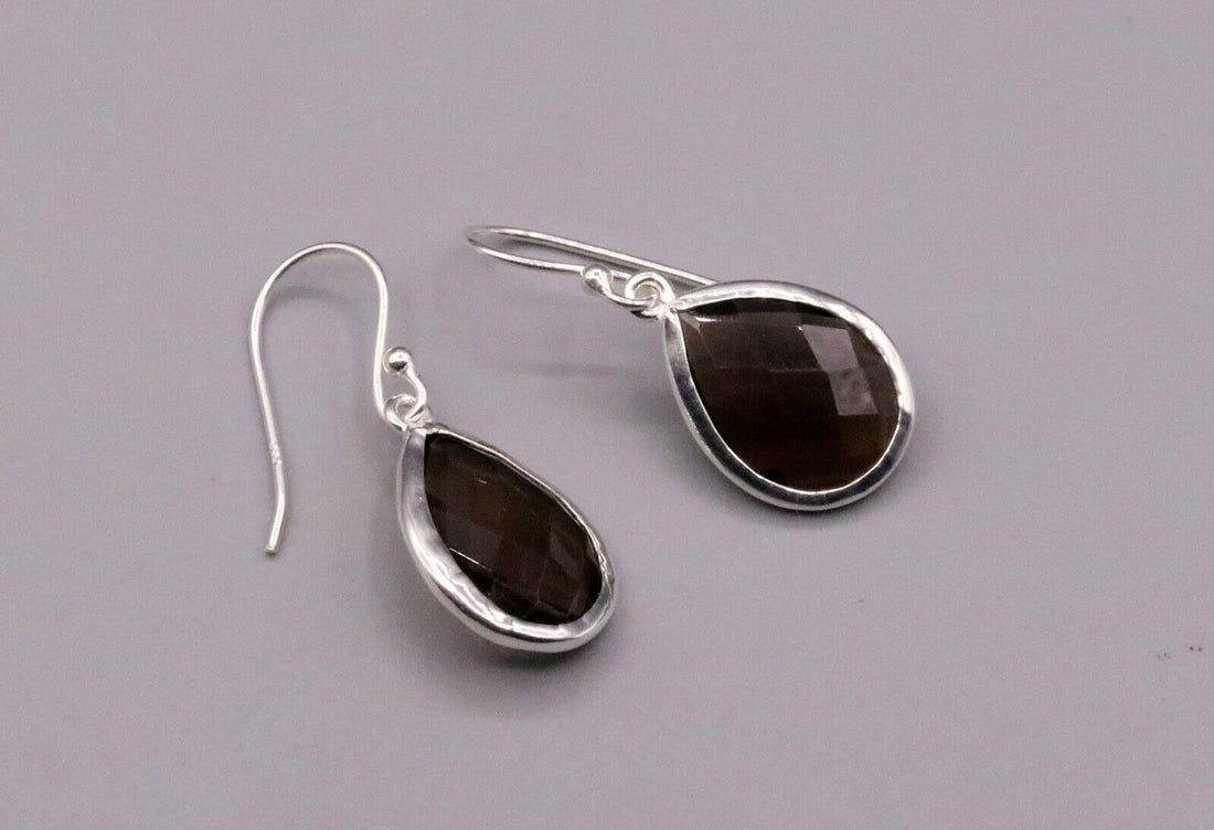 SUPER SMOKY QUARTZ STONE STUD 925 SILVER HOOPS DROP DANGLE EARRING JEWELRY s139 - TRIBAL ORNAMENTS