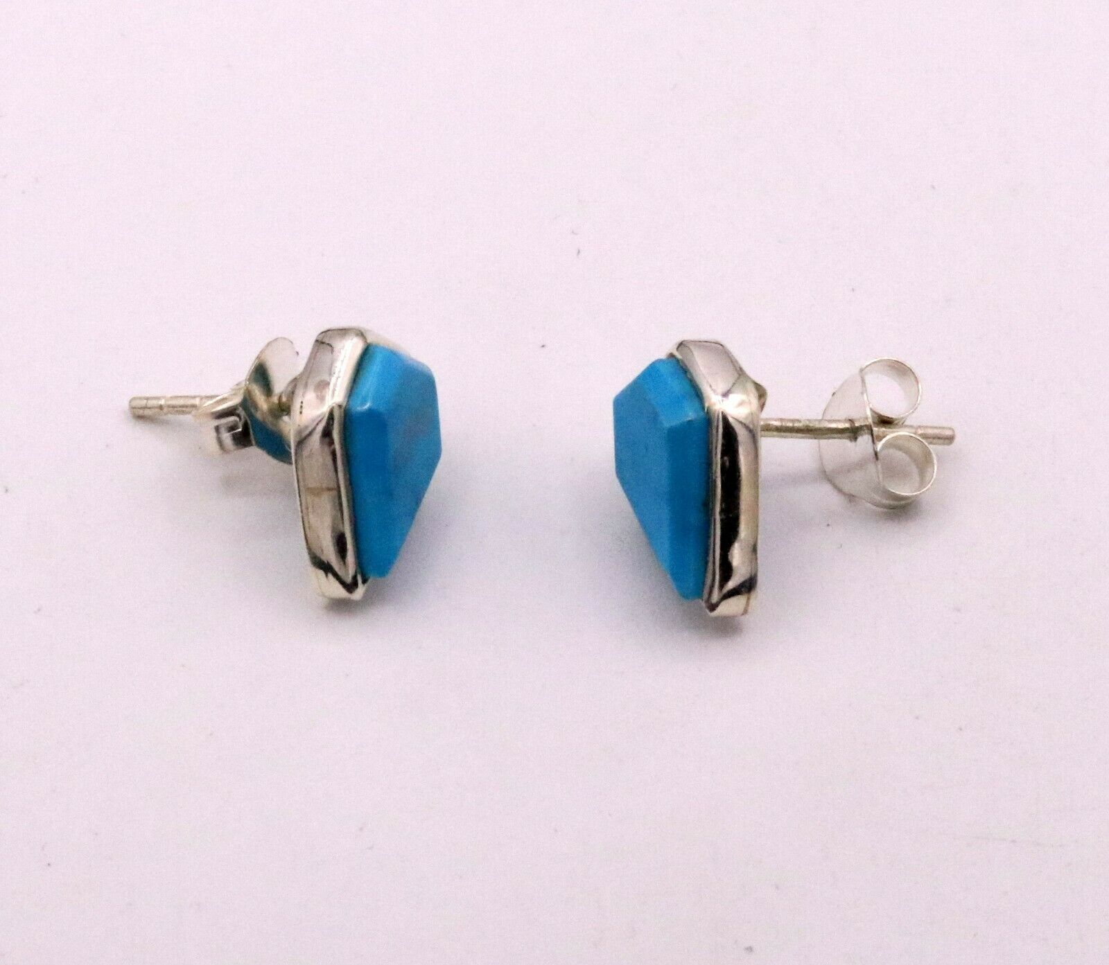 BLUE TURQUOISE STONE FABULOUS SOLID 925 SILVER STUD EARRINGS JEWELRY UNISEX S290 - TRIBAL ORNAMENTS