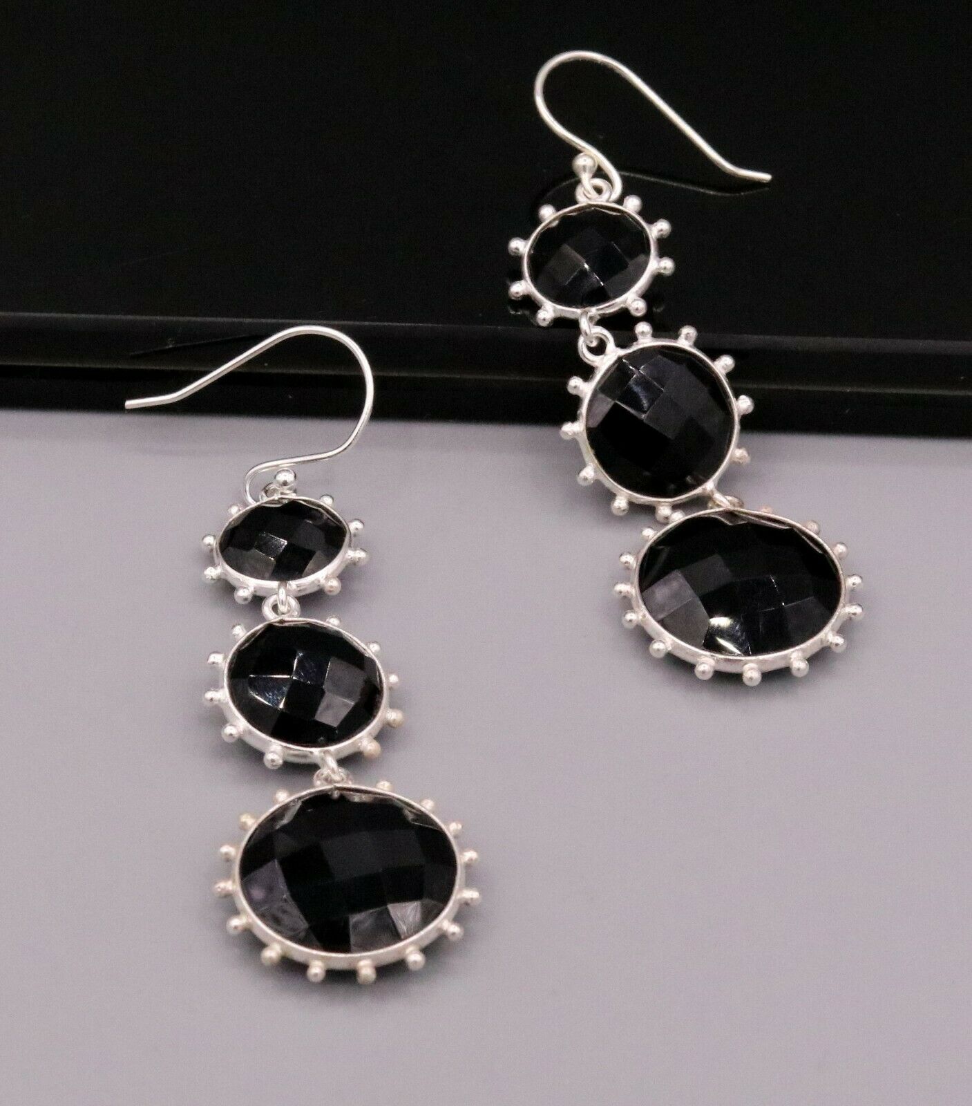 BLACK ONYX 925 SILVER HANDMADE EARRINGS DANGLING GORGEOUS JEWELRY GIRLS s174 - TRIBAL ORNAMENTS