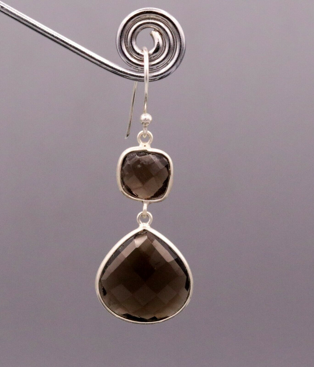 AMAZING 925 SILVER HOOPS DANGLE SMOKY QUARTZ BEST FOR GIRLS STYLISH JEWELRY s171 - TRIBAL ORNAMENTS